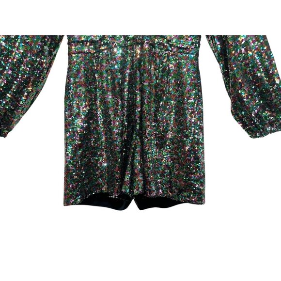 Gabrielle Union Rainbow Sequins Romper Dress Women Medium Ballon Sleeve New Year - Picture 8 of 16